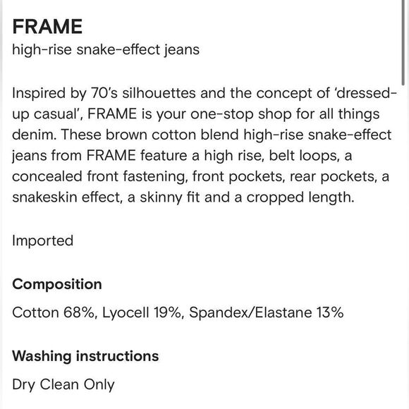 New FRAME High-Rise Snake-Effect Jeans Size 27 - Picture 15 of 16